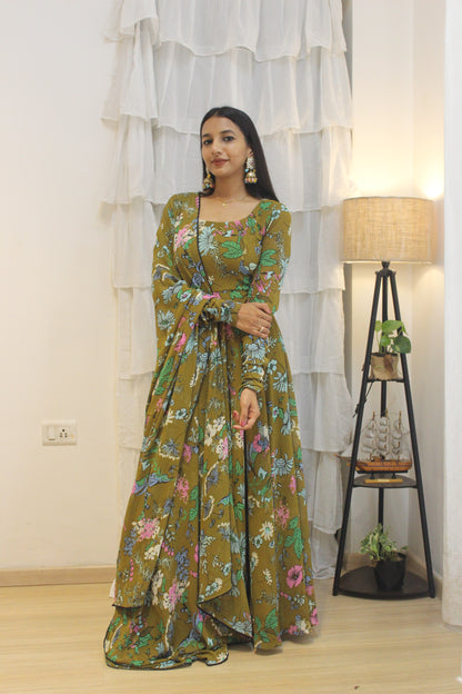 #MBA1948 Mehendi floral anarkali and dupatta