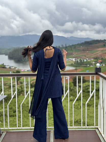 #MBA2037 Sequin embroidery ethnic co-ord set- Dark Blue