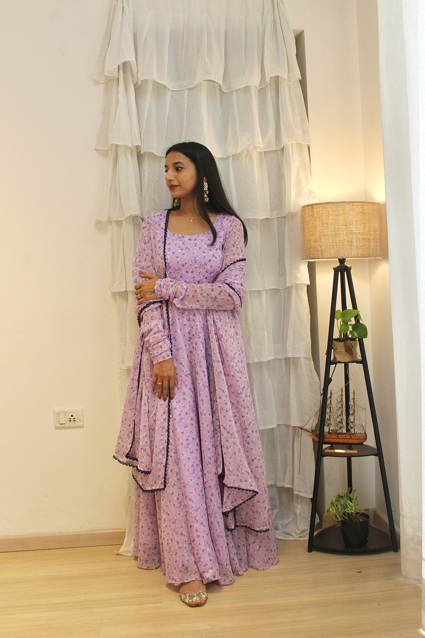 #MBA1943 Lavender floral anarkali and dupatta