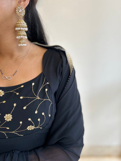 #MBA1646 Black yoke hand embroidered anarkali and dupatta