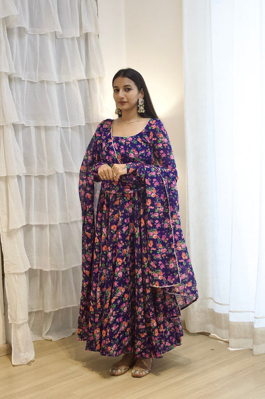 #MBA1942 Simran floral anarkali and dupatta