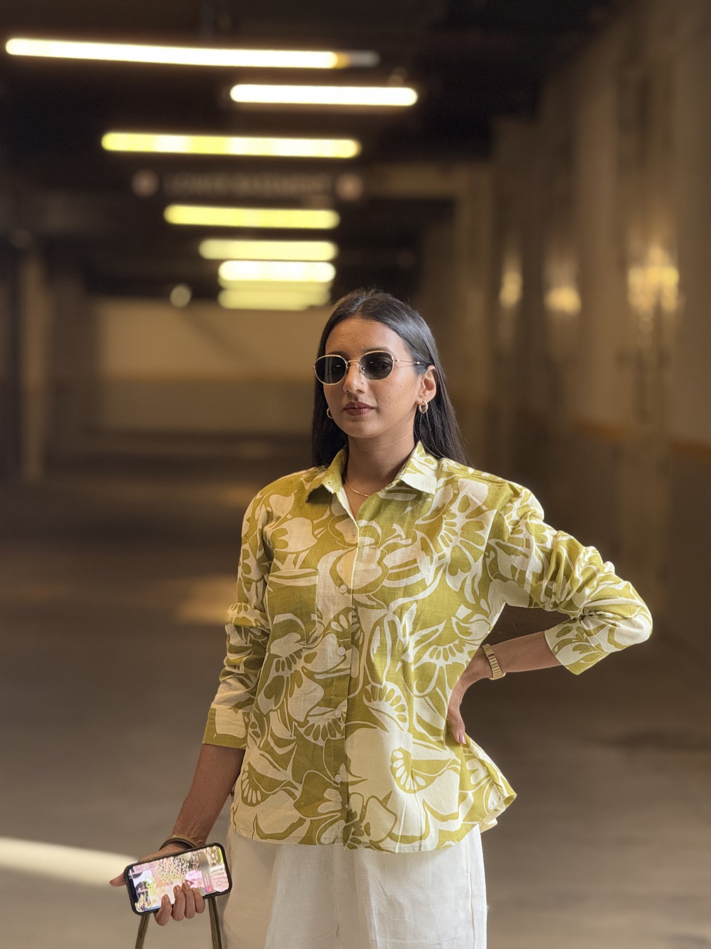 #MBA1930 Cotton linen shirt- green