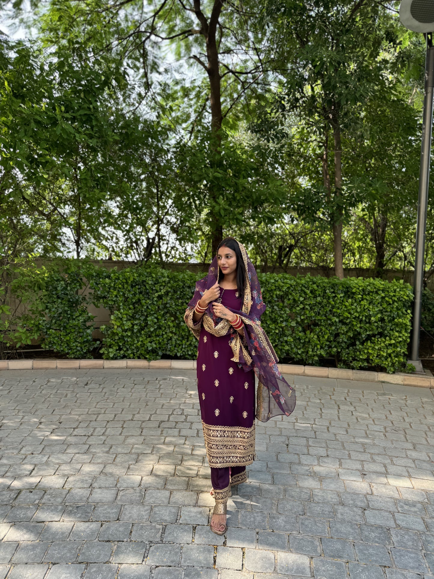 #MBA1686 Zari border suit set- Wine