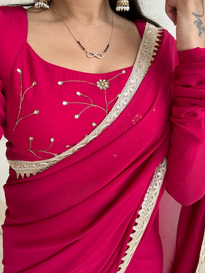 #MBA1639 Madhuri 1 min saree and blouse- Gulaabi pink