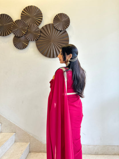 #MBA1639 Madhuri 1 min saree and blouse- Gulaabi pink