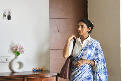 #MBA1949 Blue 1 min mul saree with hakoba blouse