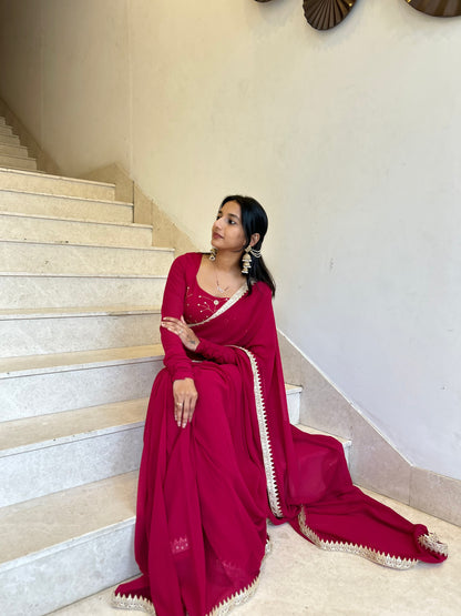 #MBA1639 Madhuri 1 min saree and blouse- Gulaabi pink