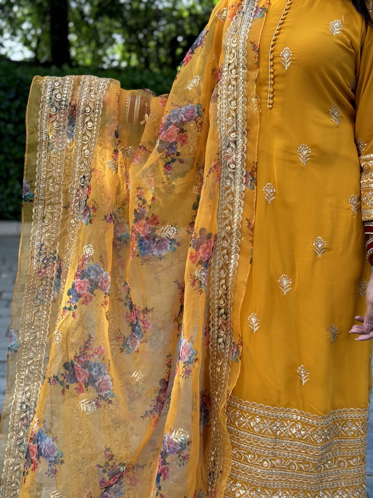 #MBA1687 Zari border suit set- Mustard yellow