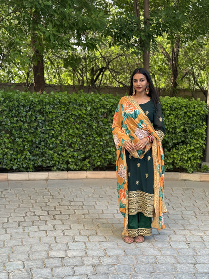 #MBA1688 Zari border suit set- Bottle green