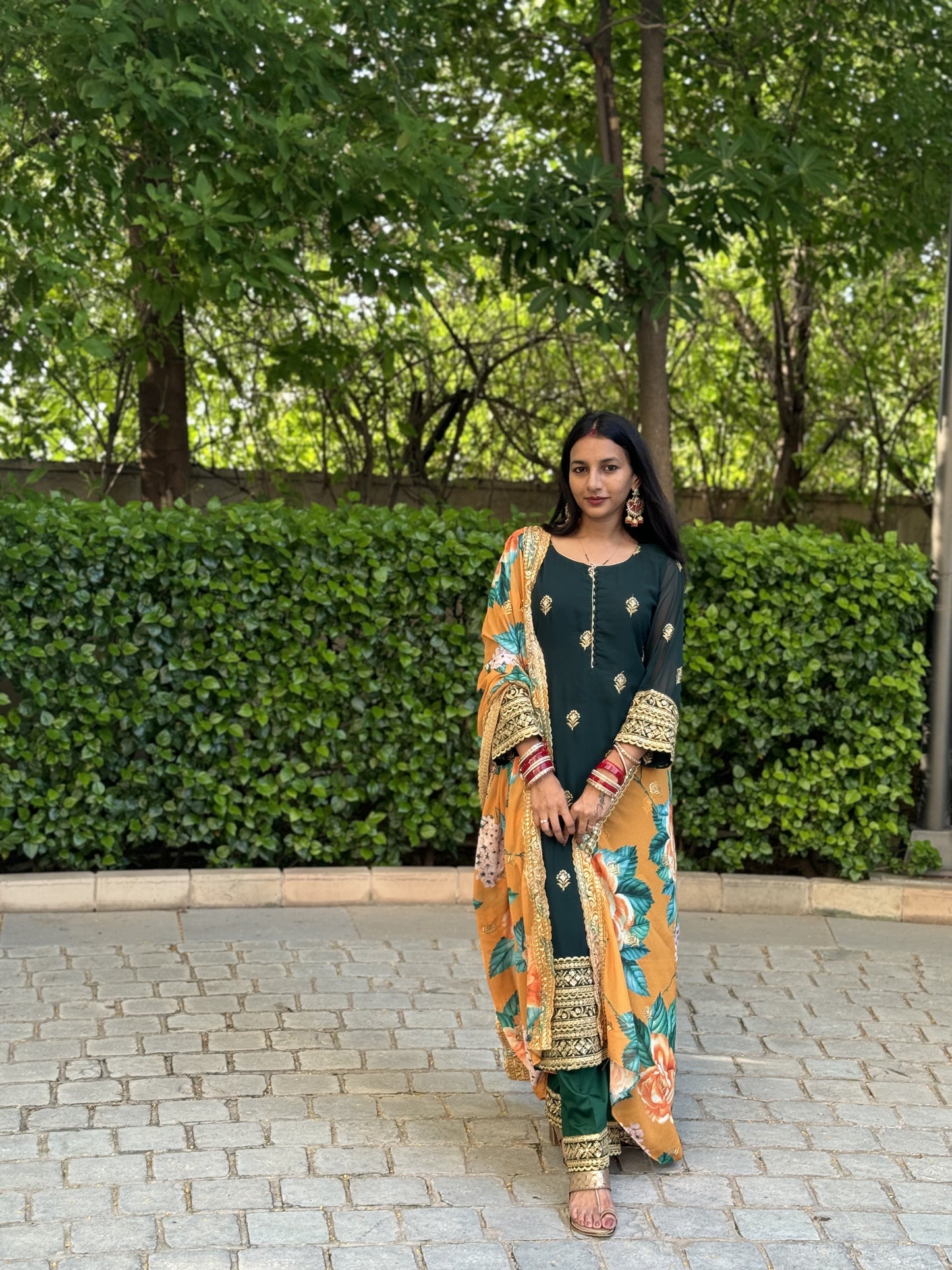 #MBA1688 Zari border suit set- Bottle green