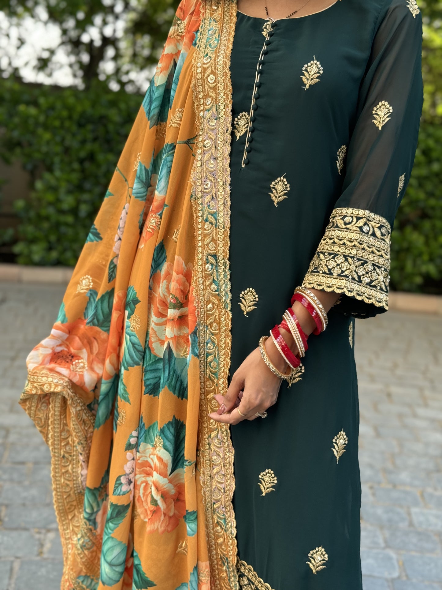 #MBA1688 Zari border suit set- Bottle green