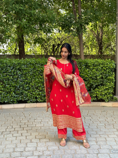 #MBA1689 Zari border suit set- Red