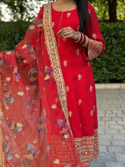 #MBA1689 Zari border suit set- Red