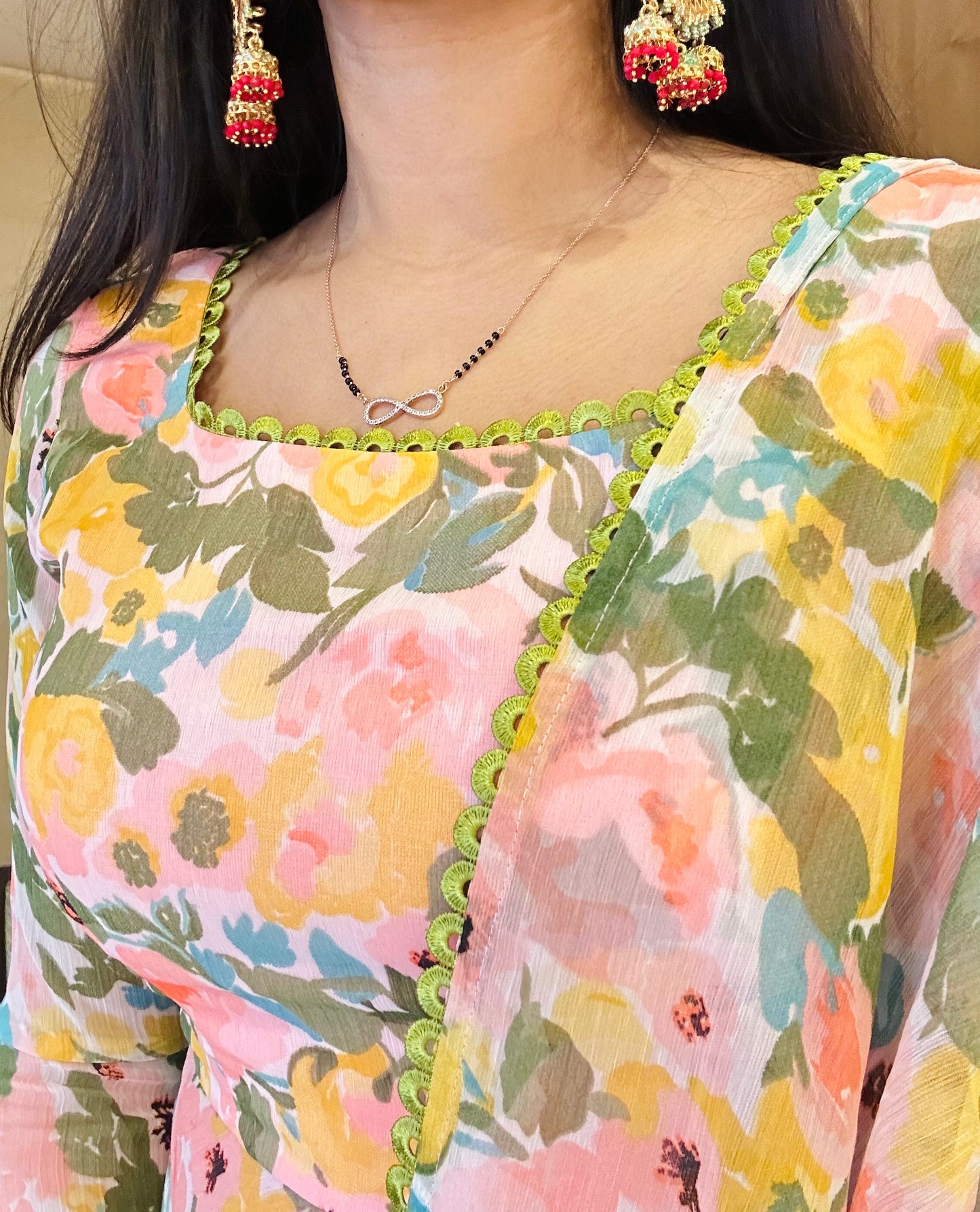 #MBA1660 Bageecha peach floral anarkali and dupatta