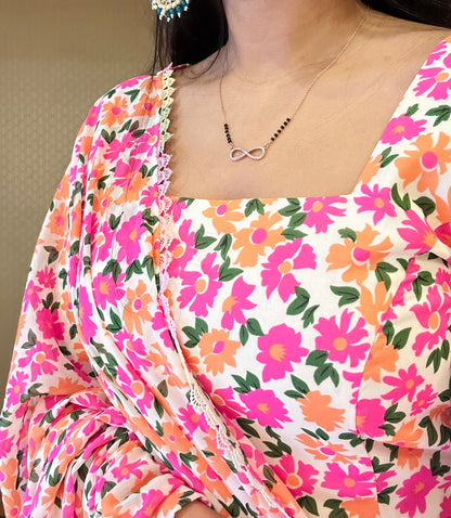 #MBA1661 Bageecha pink floral anarkali and dupatta