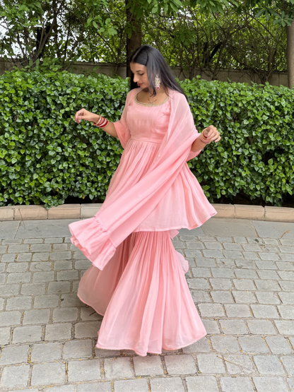 #MBA2008 Pure georgette gharara set- Peach plush
