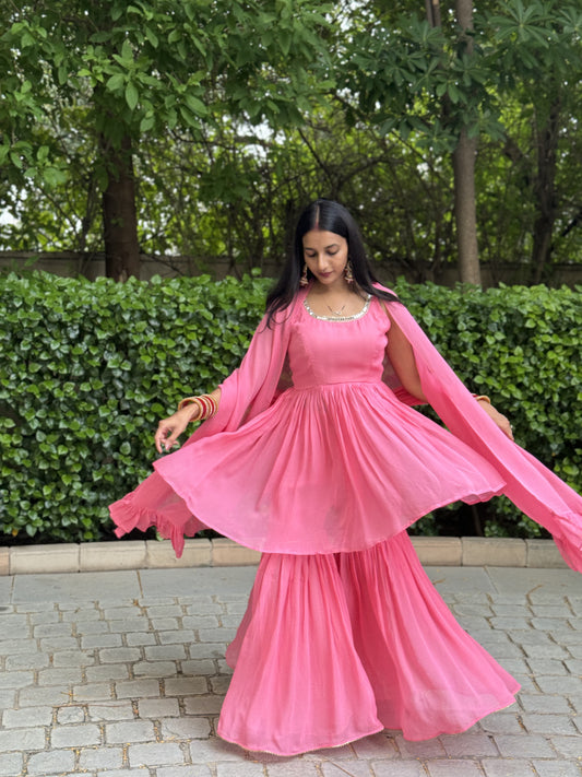 #MBA2009 Pure georgette gharara set- Coral pink