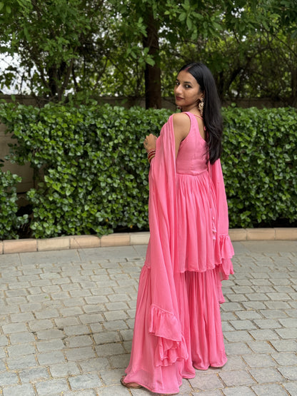 #MBA2009 Pure georgette gharara set- Coral pink