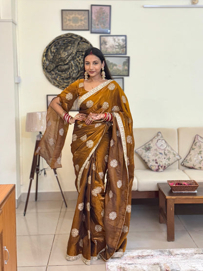 MBA2049 Bronze love 1 min saree and UNSTITCHED blouse