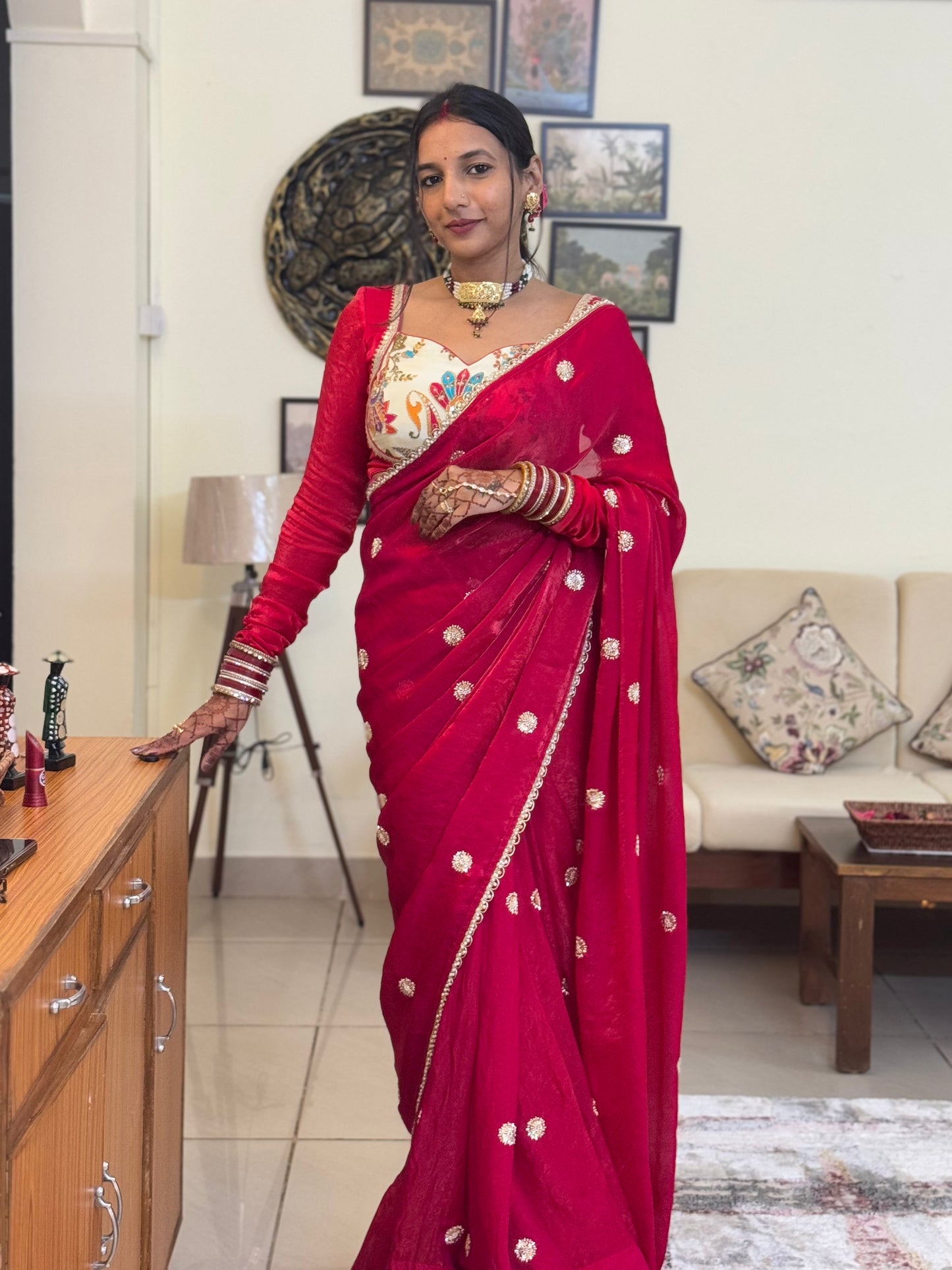 #MBA2040 Laal gulabi 1 min saree and blouse