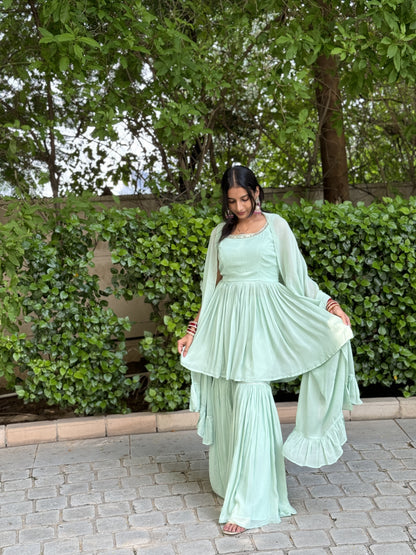 #MBA2006 Pure georgette gharara set- Pistachio