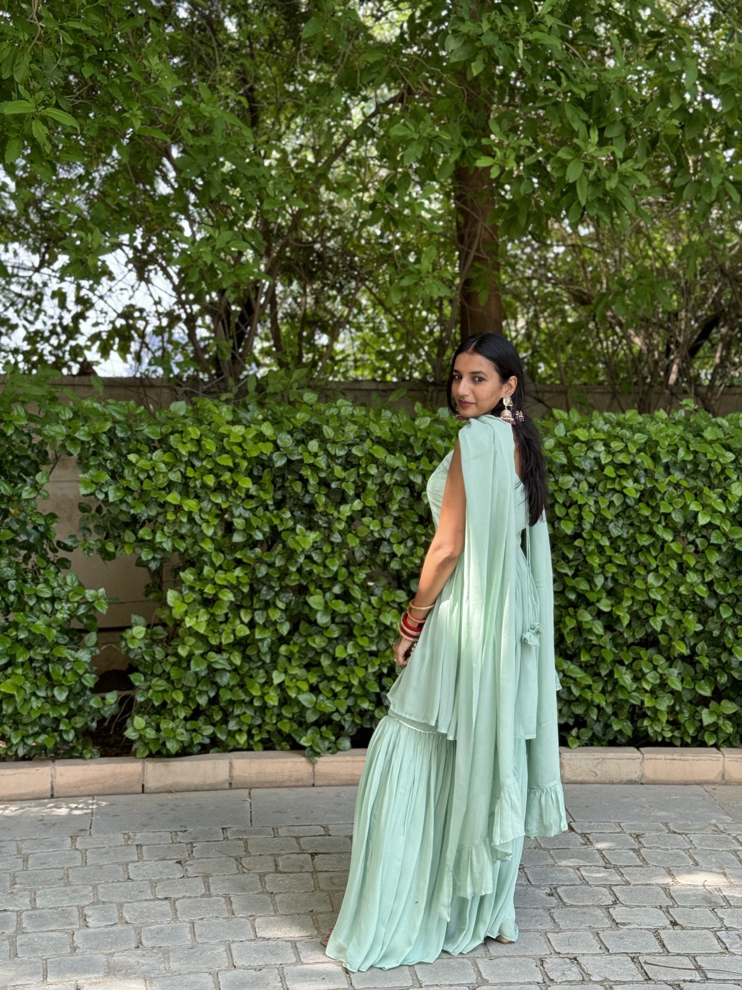 #MBA2006 Pure georgette gharara set- Pistachio