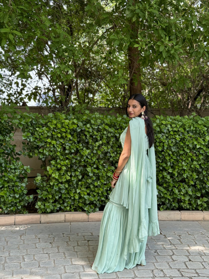 #MBA2006 Pure georgette gharara set- Pistachio