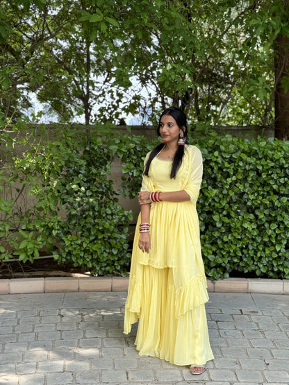 #MBA2007 Pure georgette gharara set- Butter yellow