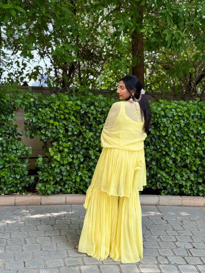 #MBA2007 Pure georgette gharara set- Butter yellow