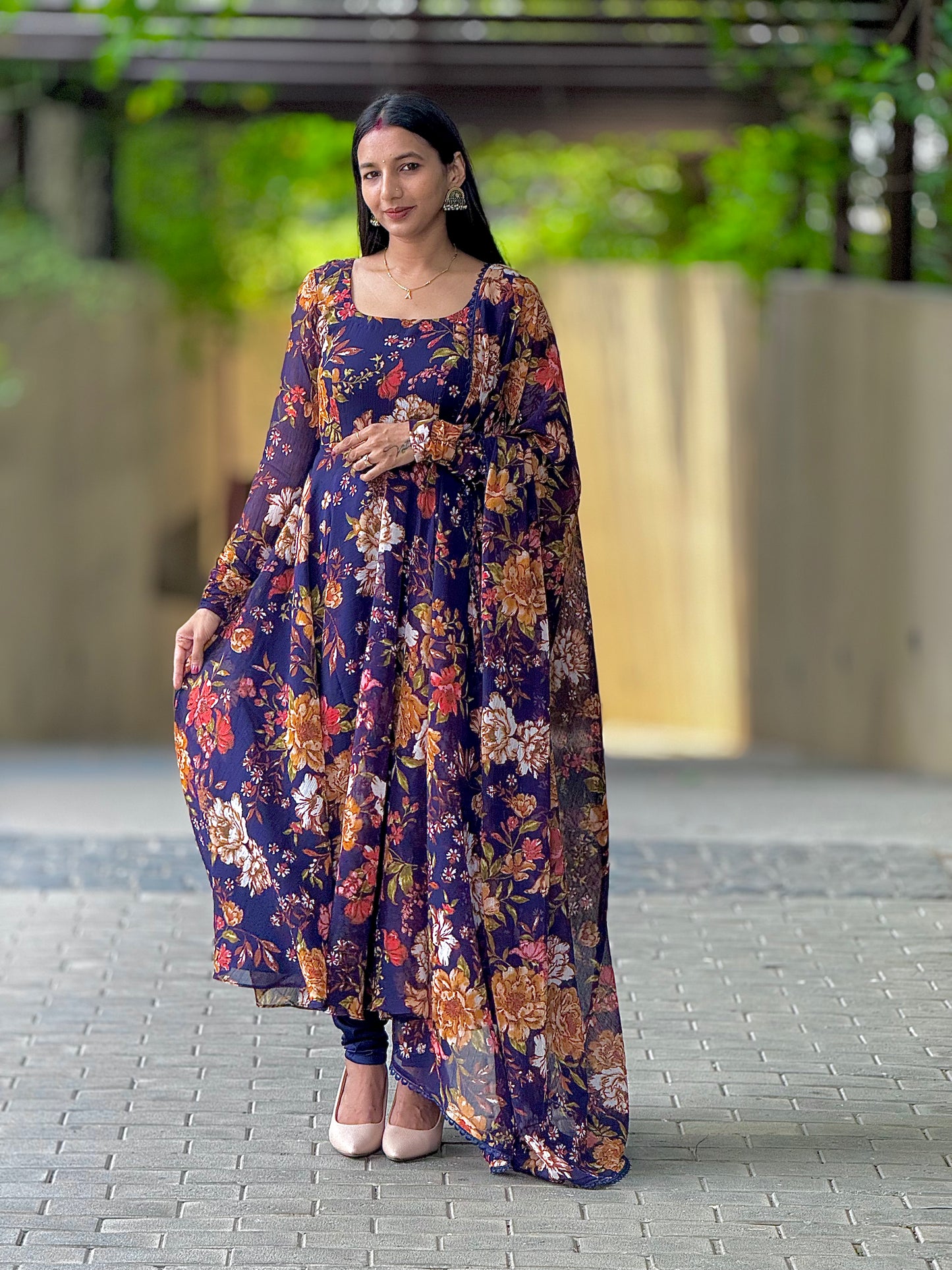 #MBA1955 Violet floral anarkali and dupatta