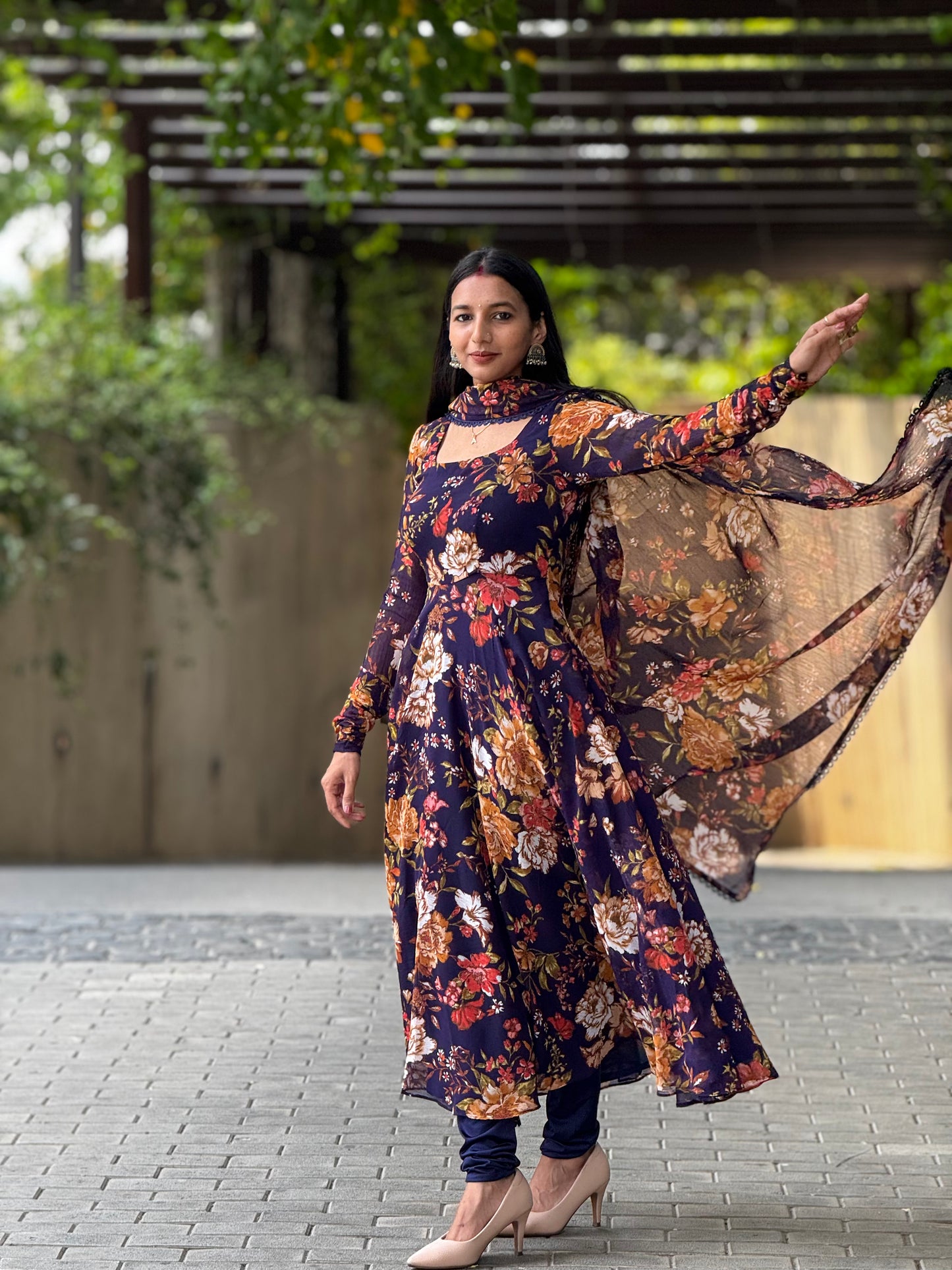 #MBA1955 Violet floral anarkali and dupatta