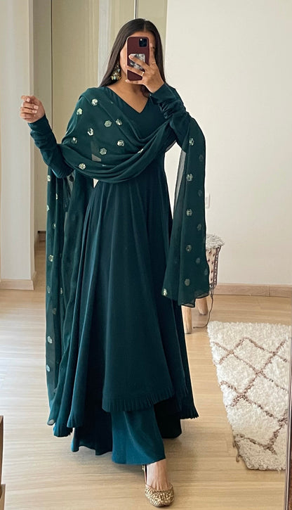 #MBA1843 High low anarkali set- Peacock blue