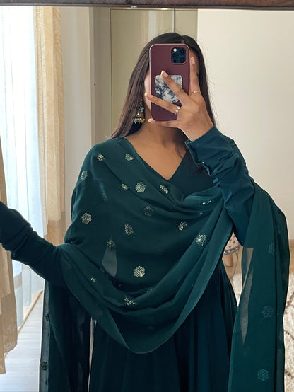 #MBA1843 High low anarkali set- Peacock blue