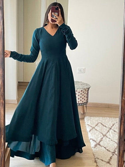 #MBA1843 High low anarkali set- Peacock blue