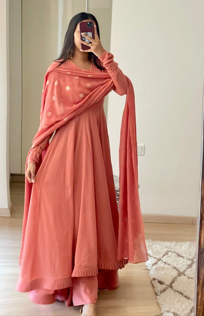 #MBA1827 High low anarkali set- Peach