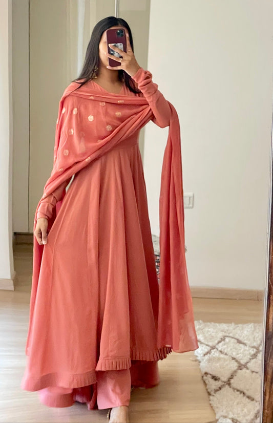 #MBA1827 High low anarkali set- Peach