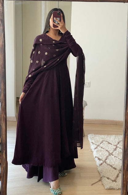 #MBA1844 High low anarkali set- Plum wine