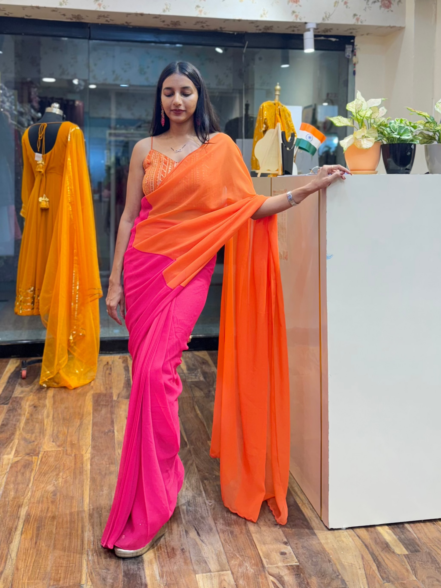 #MBA1729 Bollywood saree- Orange pink