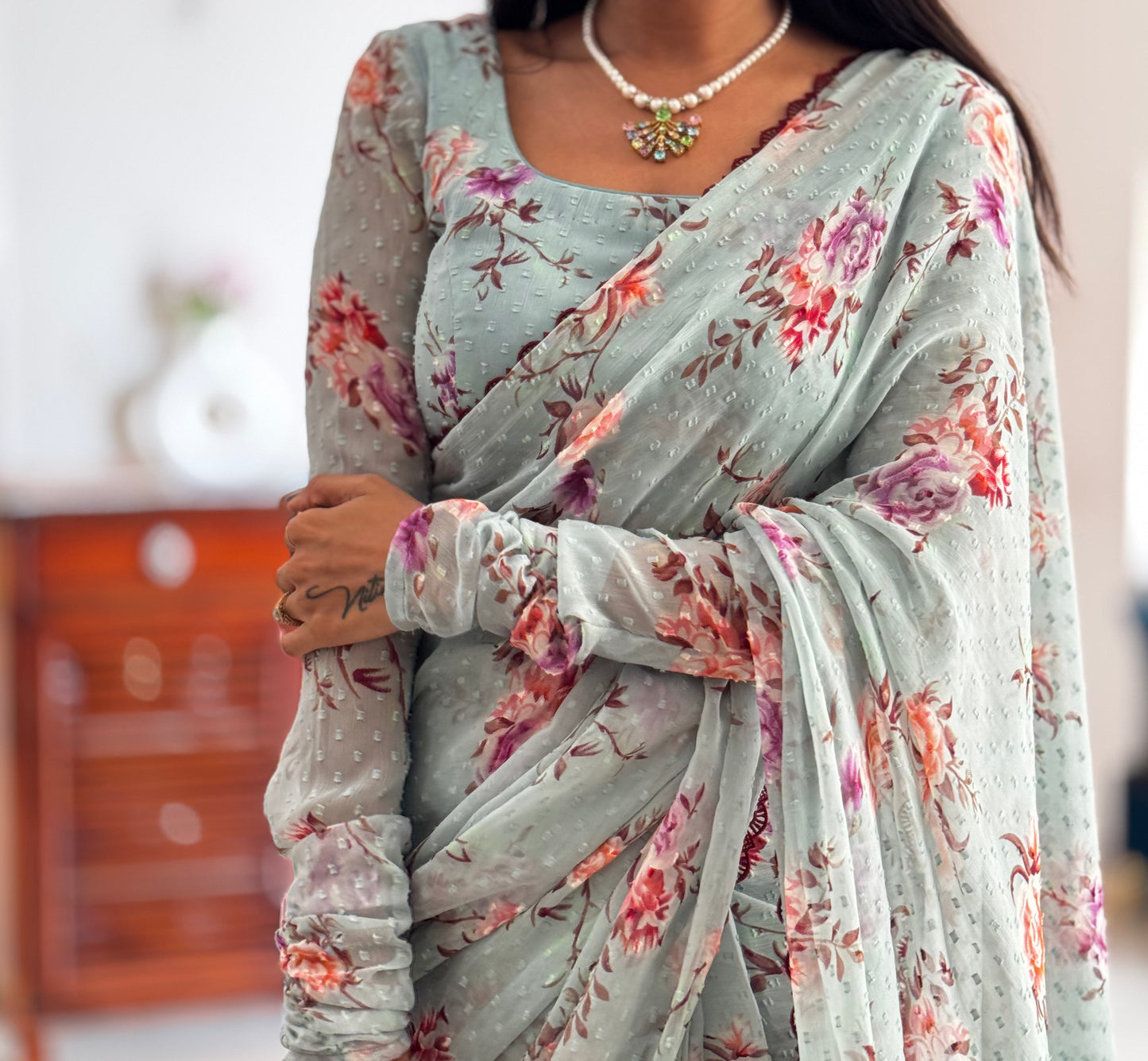 #MBA1960 Powder blue NOOR 1 min saree and blouse