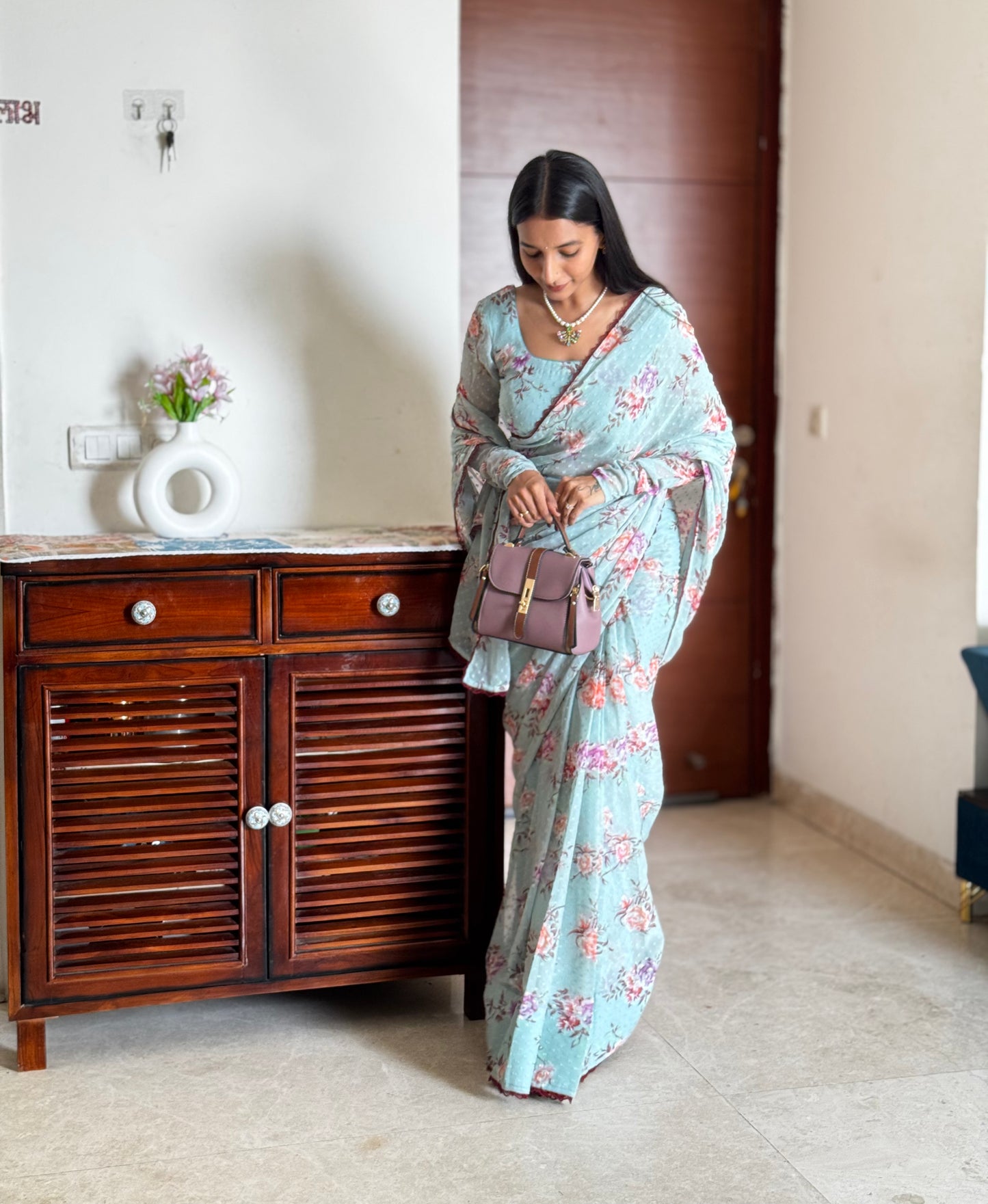 #MBA1960 Powder blue NOOR 1 min saree and blouse