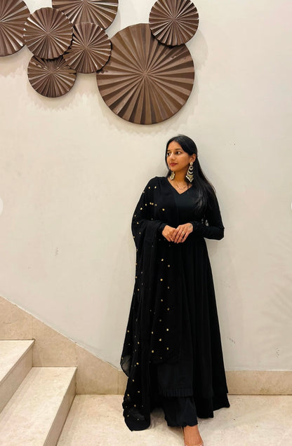 #MBA1847 High low anarkali set- Black