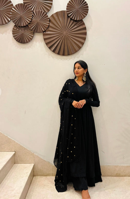 #MBA1847 High low anarkali set- Black