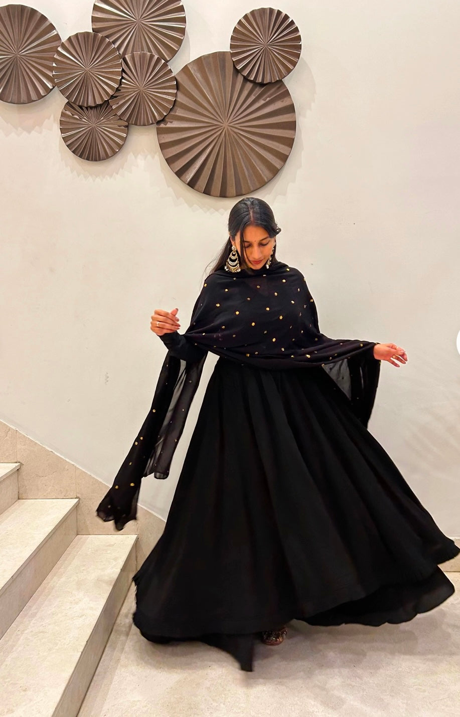 #MBA1847 High low anarkali set- Black