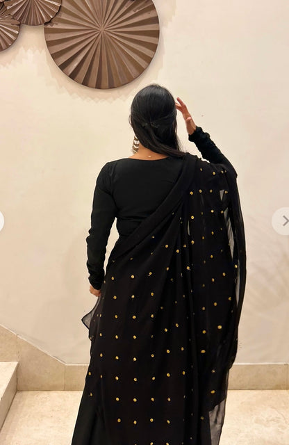 #MBA1847 High low anarkali set- Black