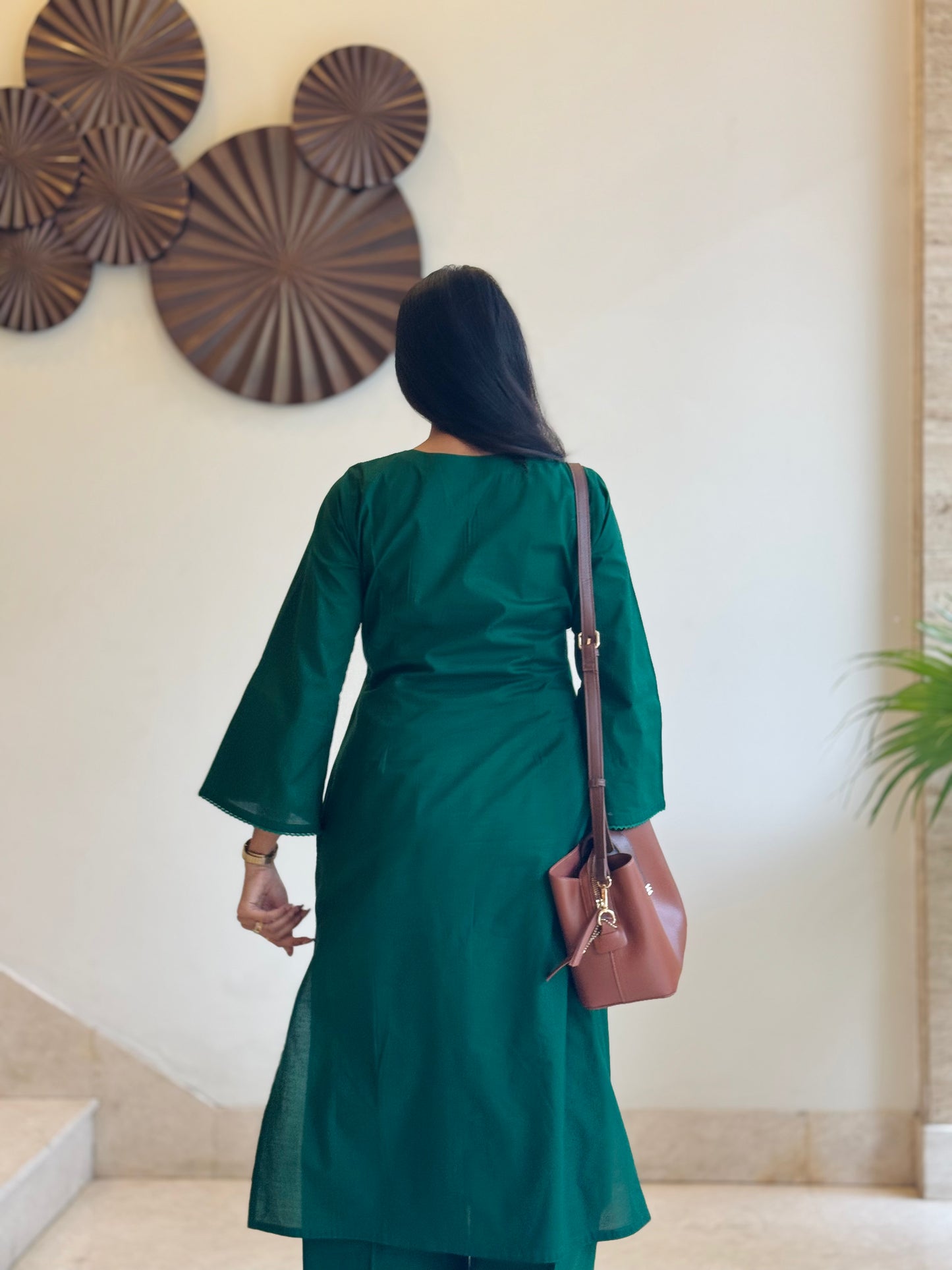 #MBA1802 Rozana Kurta pant set- Bottle green