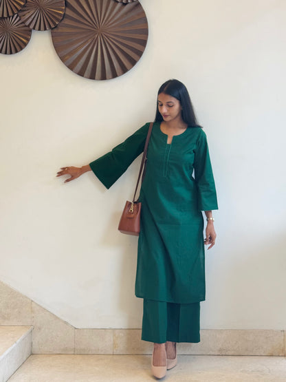 #MBA1802 Rozana Kurta pant set- Bottle green