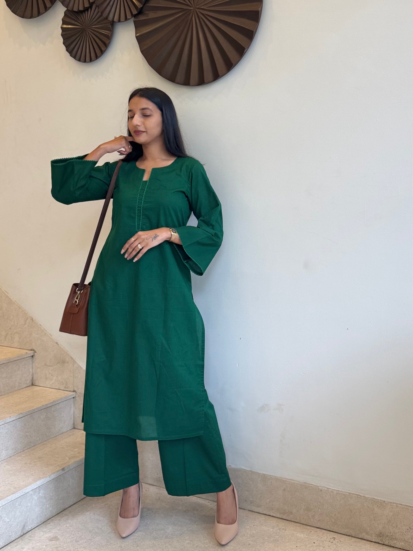 #MBA1802 Rozana Kurta pant set- Bottle green