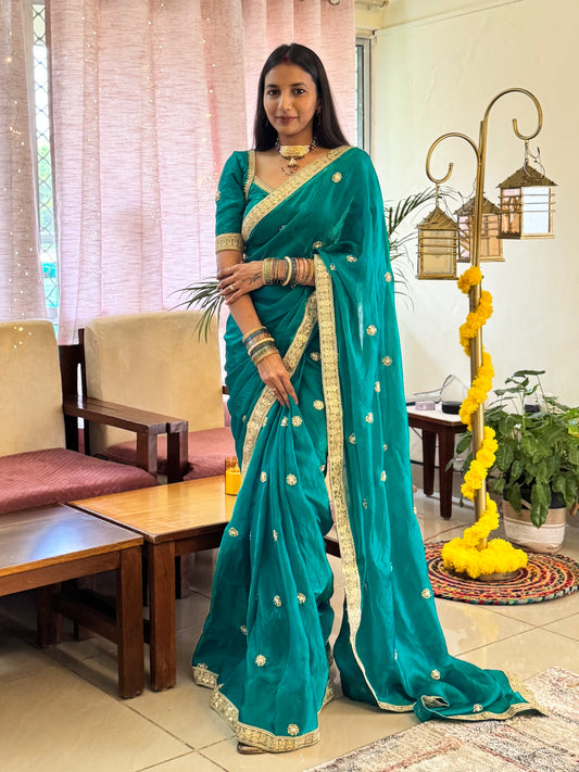 #MBA2057 Mohini teal green 1 min saree and blouse