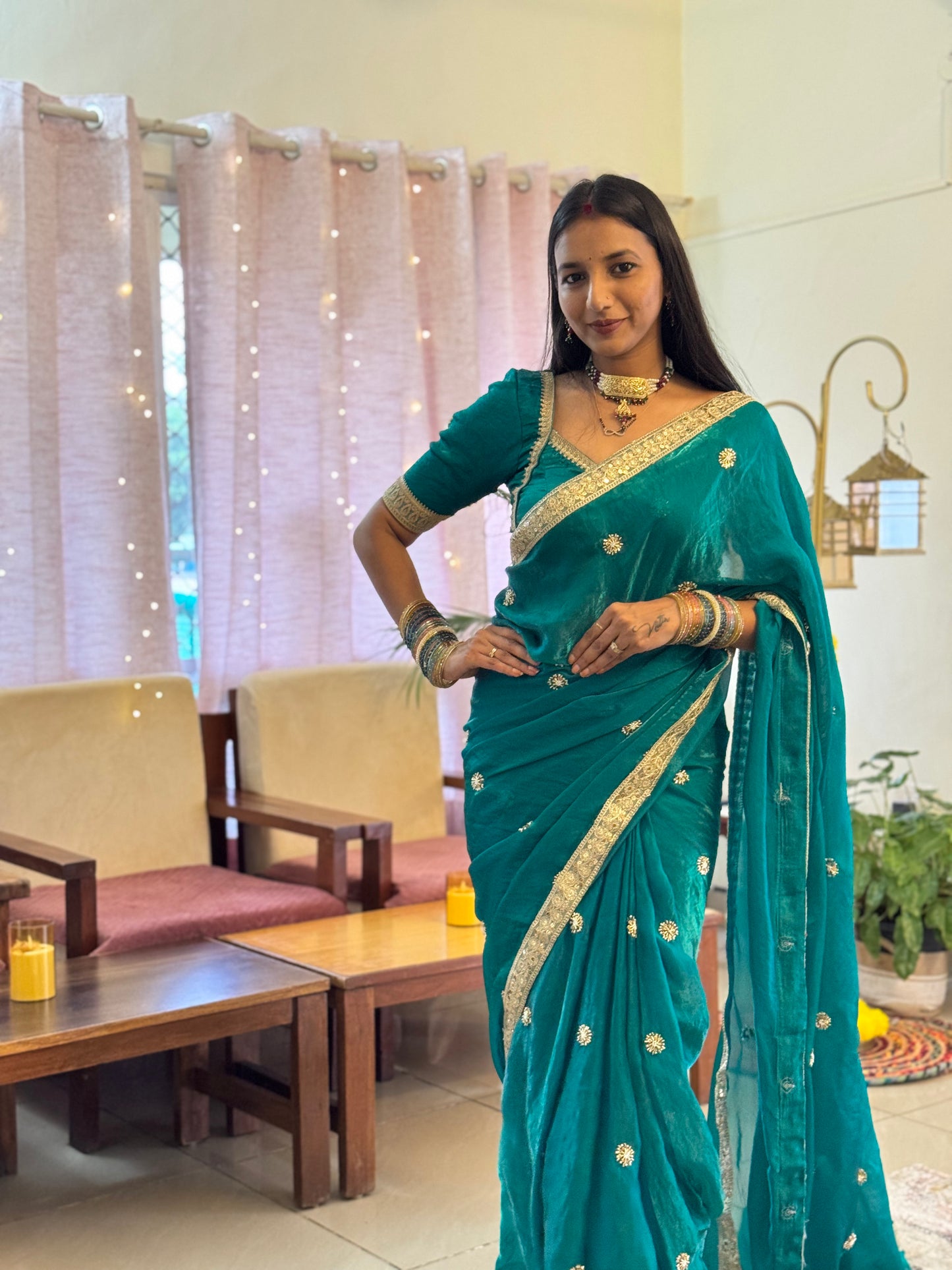 #MBA2057 Mohini teal green 1 min saree and blouse