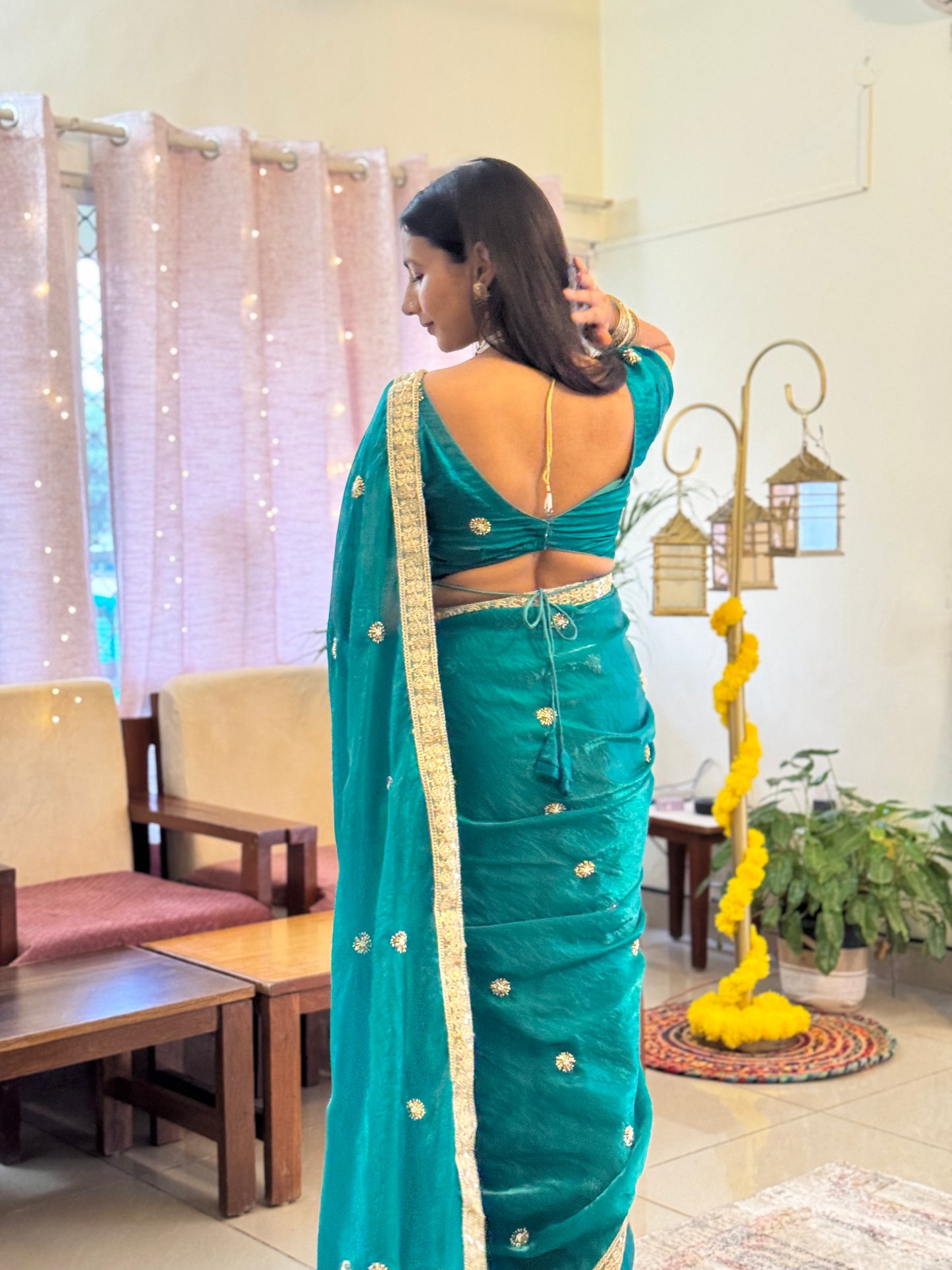 #MBA2057 Mohini teal green 1 min saree and blouse